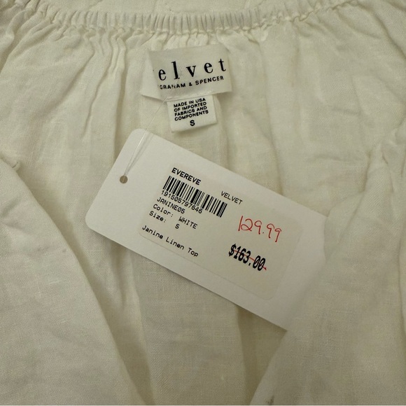 NWT Velvet by Graham and Spencer Janine Linen Top White Size S - Picture 6 of 8